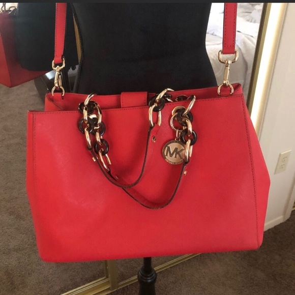 SOLD! Michael Kors Saffiano Red Leather Satchel - Picture 3 of 8